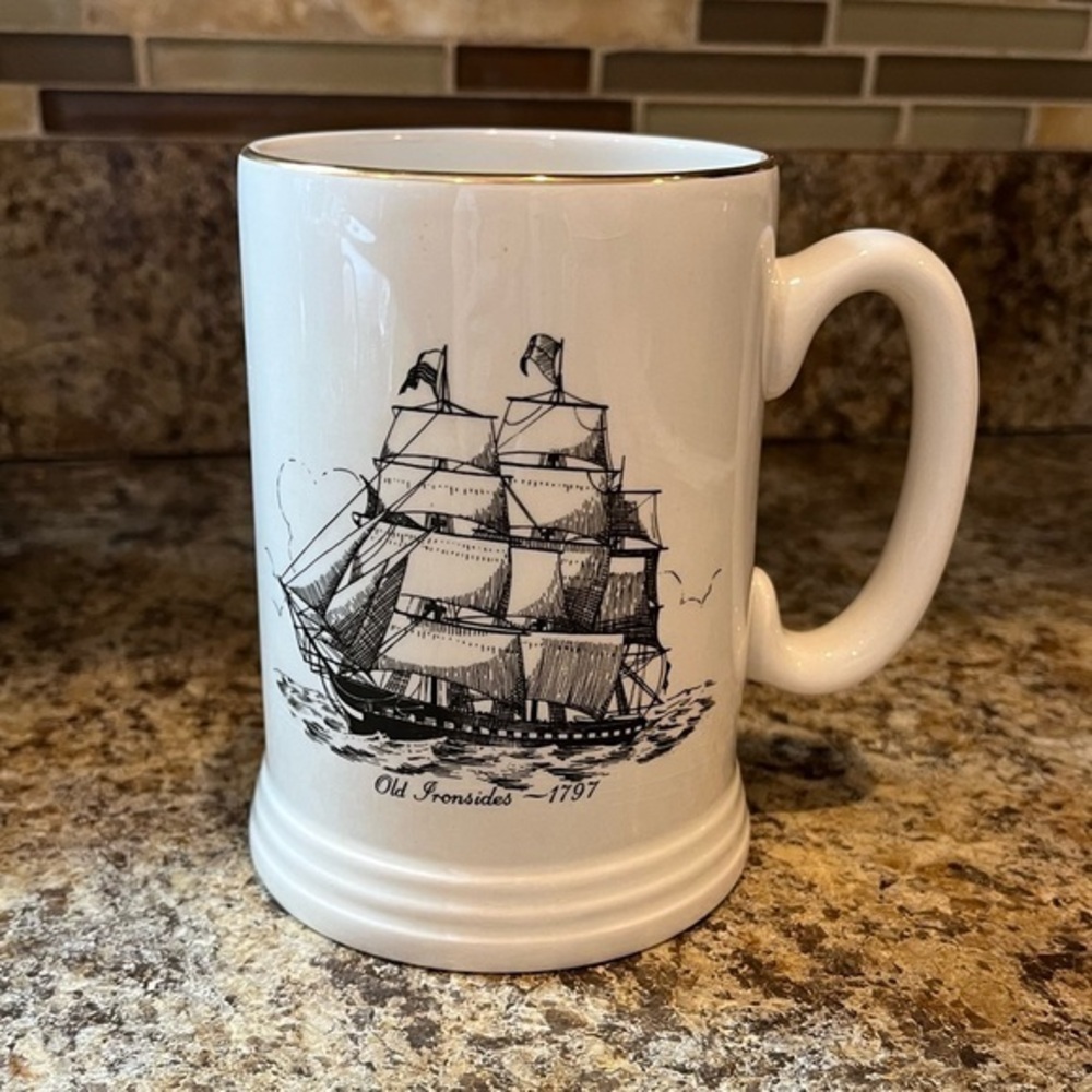 Lord Nelson Pottery Mug with Old Ironside Ship Design Handcrafted in England